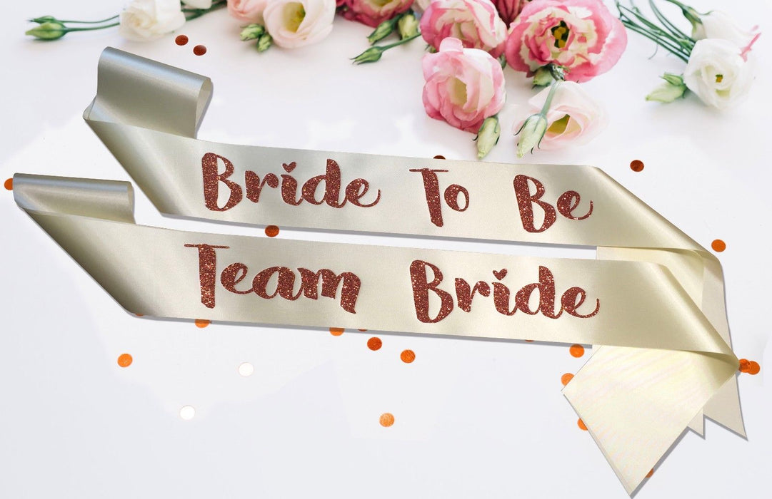 Premium Team Bride Satin Married Engagement Party Sash Hen Do Copper Champagne