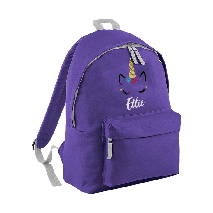 Personalised Glitter Unicorn Face Backpack - Cute Adorable - Kids Girls