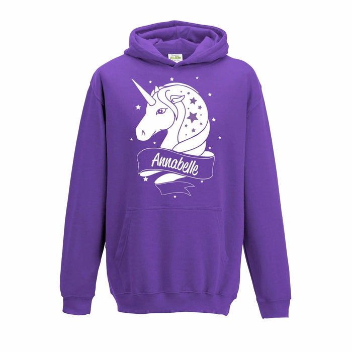 Childrens Personalised Unicorn name White Glitter Hoodie birthday gift present