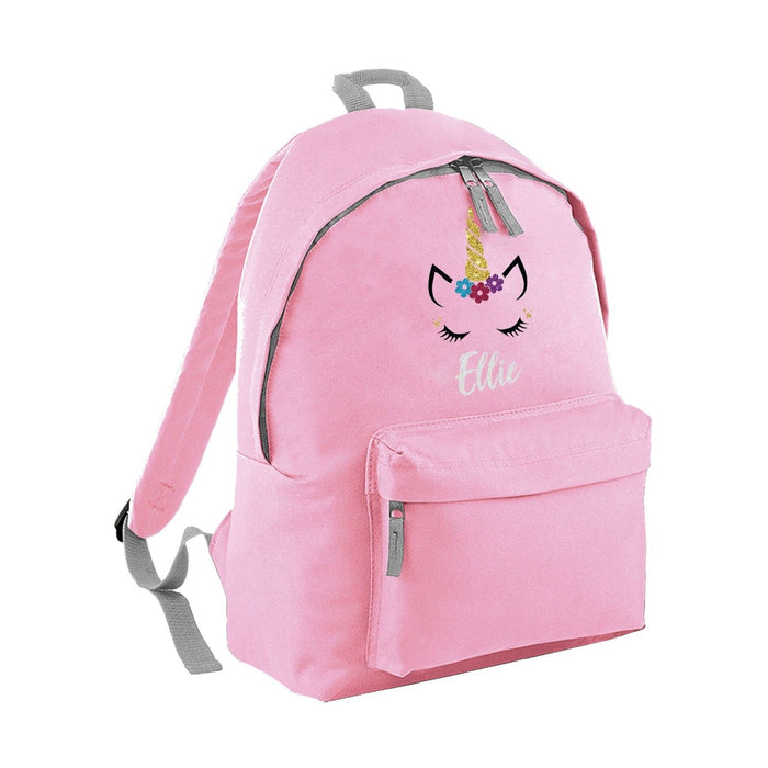 Personalised Glitter Unicorn Face Backpack - Cute Adorable - Kids Girls