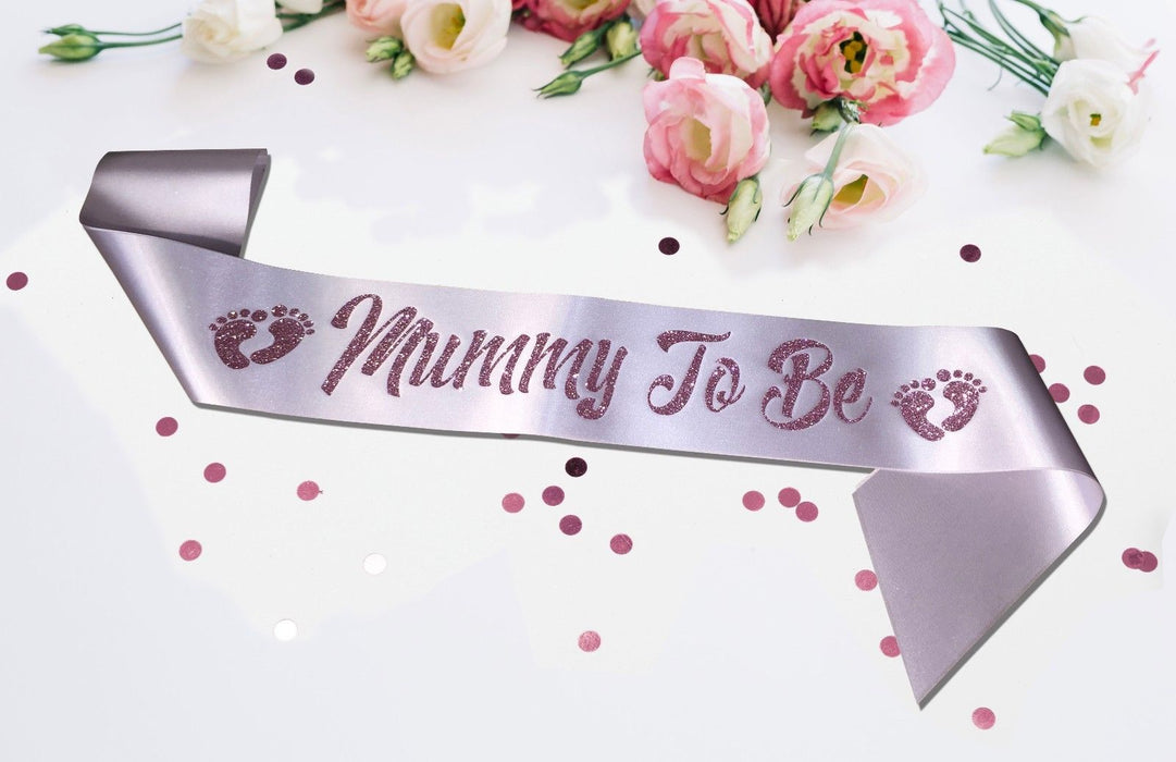 Premium Mummy To Be Satin Sash Little Girl Baby Shower Silver Pink Blush Glitter