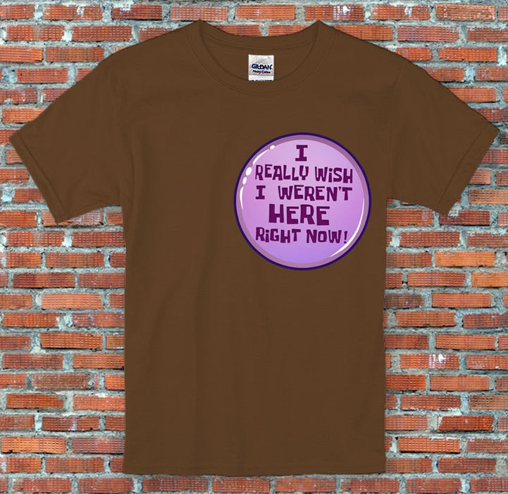 Spongebob Squidward "I wish I wasn't here right now." Button Print T-Shirt S-2XL