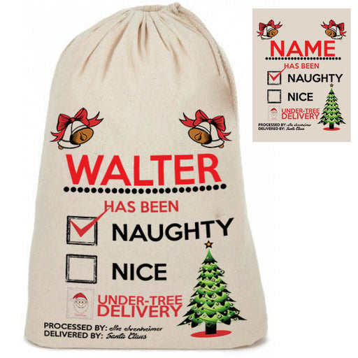 Personalised Cotton " Naughty Checked List " Santa Christmas Present Sacks Sack