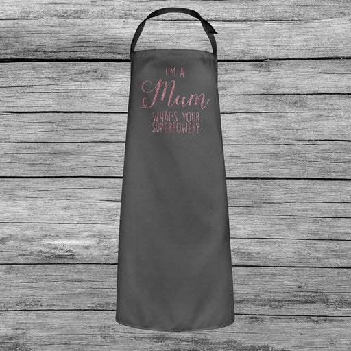 I'm a Mum, What's Your Superpower? Mothers Day Apron Dusky Pink Glitter Gift