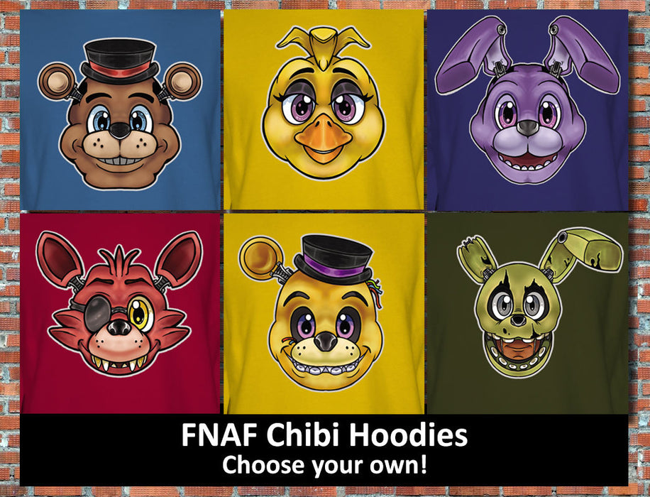FNAF Chibi Freddy Chica Foxy Bonnie Springtrap Inspired Hoodie Unisex S to 2XL