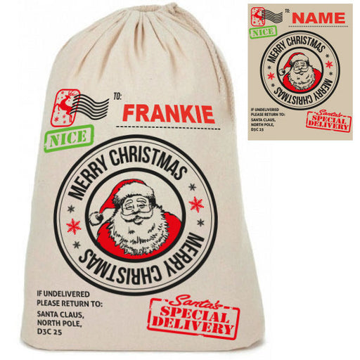 Personalised Cotton "Merry Christmas Air Mail" Santa Christmas Sacks Sack