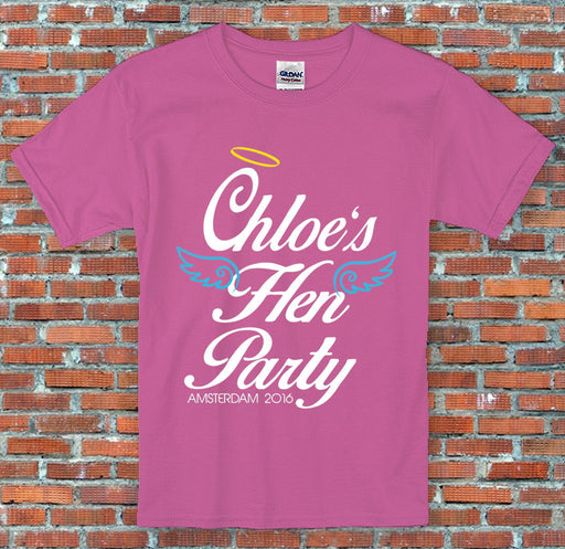 Hen Party Angel Marriage Personalised Text Funny Pink T Shirt S-2XL