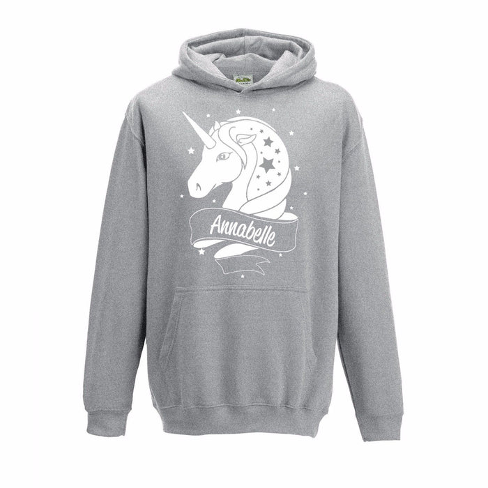 Childrens Personalised Unicorn name White Glitter Hoodie birthday gift present