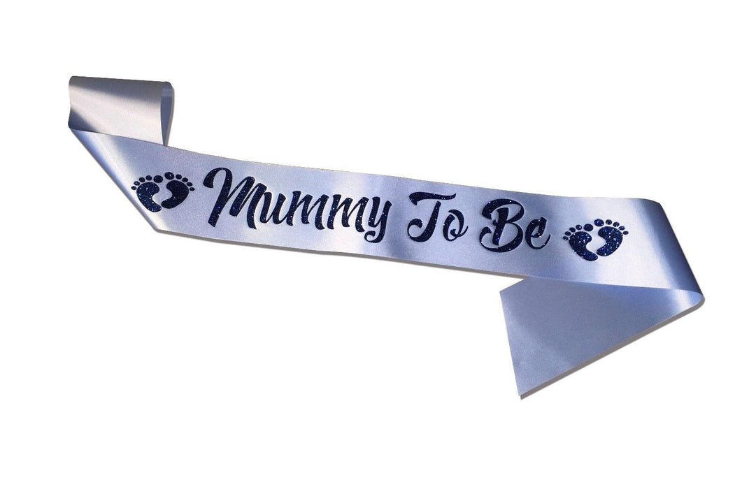 Premium Mummy To Be Satin Sash Little Boy Baby Shower Gender Reveal Navy Glitter