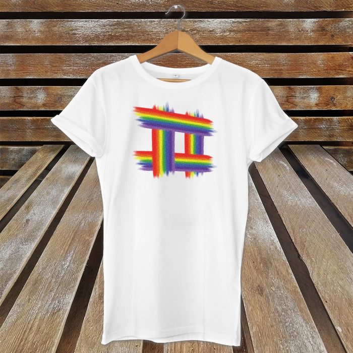 Pride T-Shirt Rainbow Hashtag Chest Top Pride LGBT Gay Lesbian Celebration