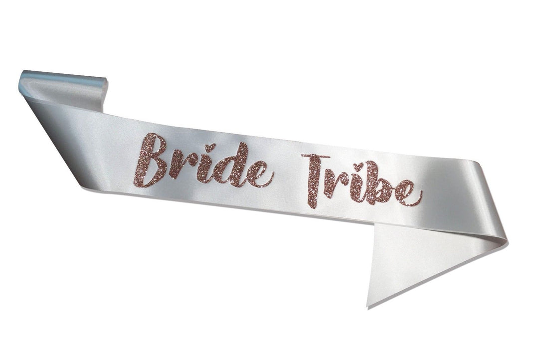 Premium Bride Tribe Satin Married Engagement Party Sash Hen Do White Rose Gold
