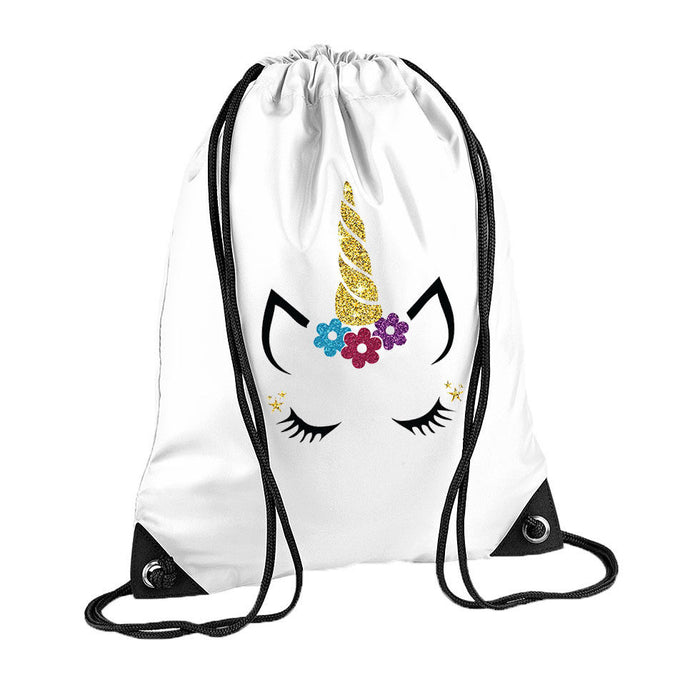 Personalised Glitter Unicorn Face Gymbag - Kids Girls - Cute Glitter Sparkling