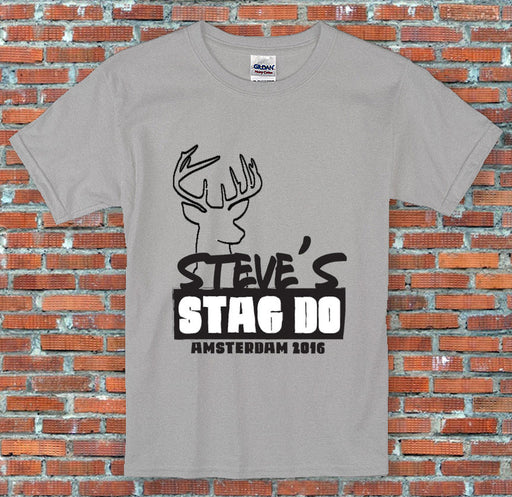 Stag Do Outline Personalised Text Funny High Quality Sports Grey T Shirt S-2XL