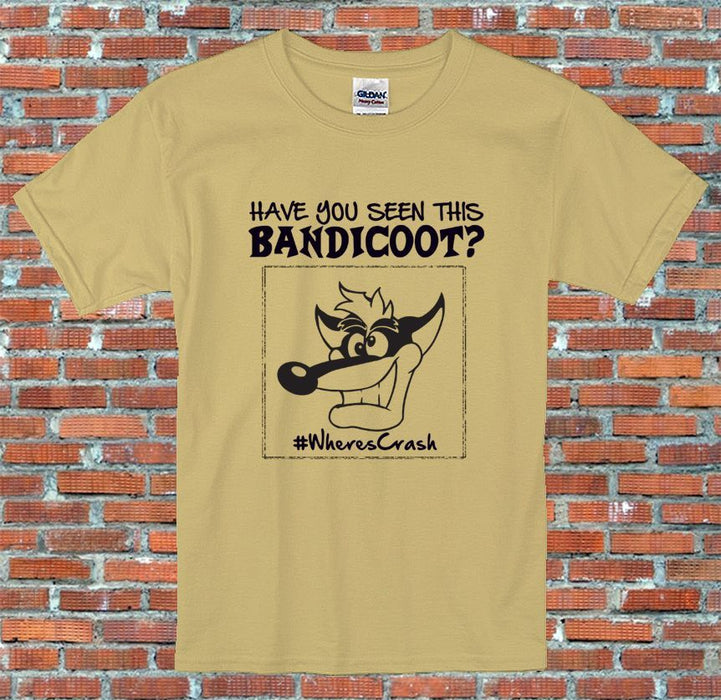 Where's Crash? Bandicoot Wanted Poster Hashtag Video Game Inspired T-Shirt S-2XL
