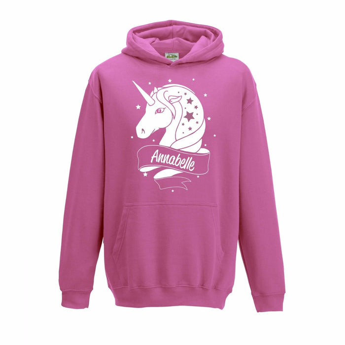 Childrens Personalised Unicorn name White Glitter Hoodie birthday gift present