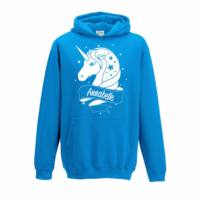 Childrens Personalised Unicorn name White Glitter Hoodie birthday gift present