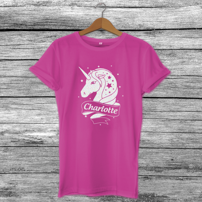 Personalised Unicorn Cute Girls Kids T-Shirt Woman's Top Range Of Colours Sizes