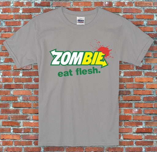 Zombie Eat Flesh Subway Inspired Parody Funny Novelty Halloween Blood T-Shirt