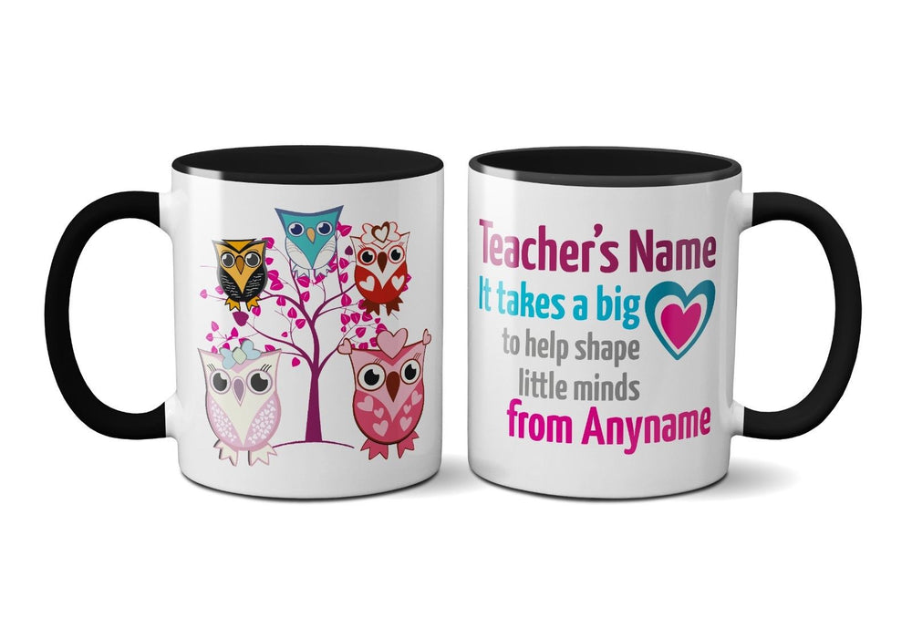 It Takes A Big Heart Cute Owl Tree Personalised School Year Teacher Leaving Mug