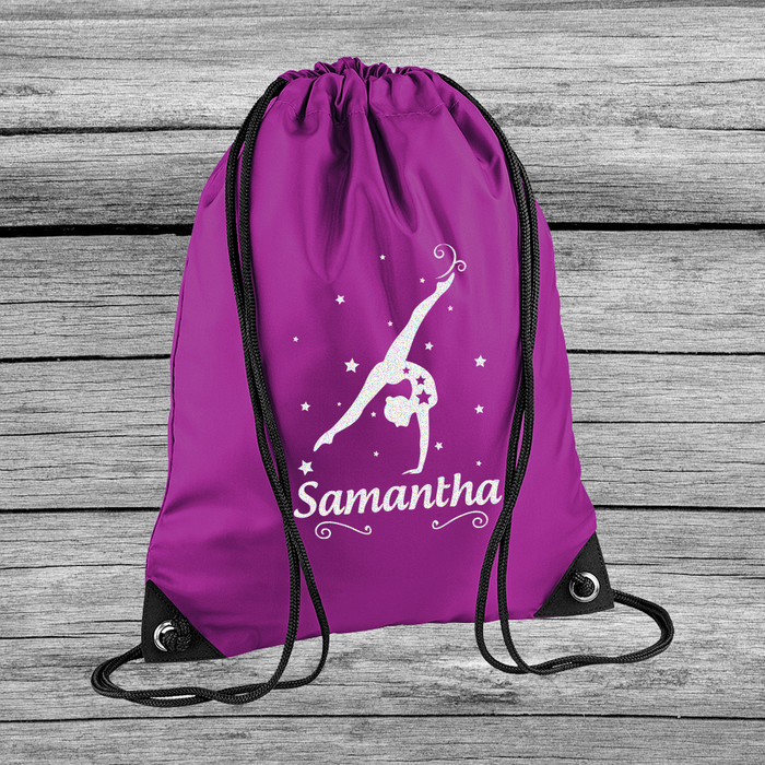 Personalised Gymnastic Girls Kid's Child's Drawstring Gym Swimming Bag Back pack