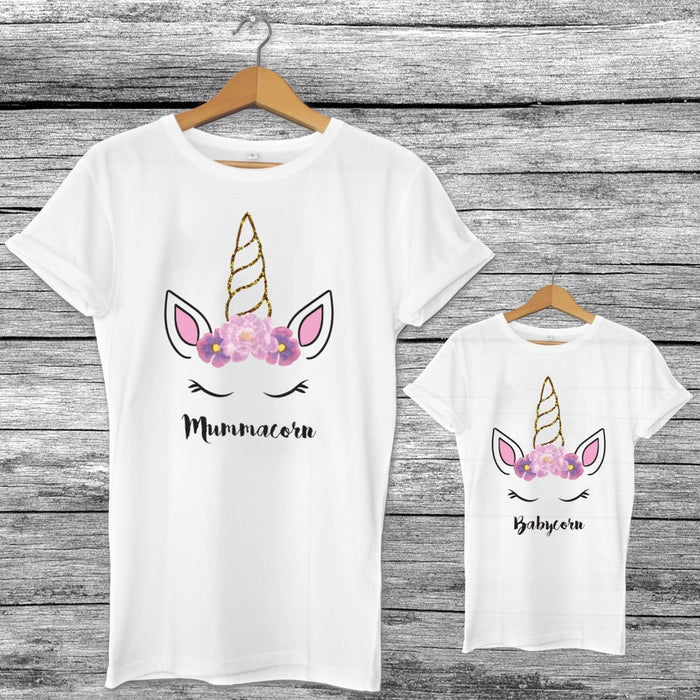 Mummacorn & Babycorn Cute Unicorn Top Mother And Daughter Matching T-Shirt