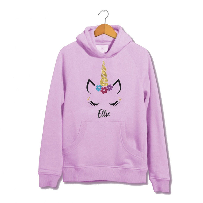 Personalised Glitter Unicorn Face Hoodie - Cute Adorable - Kids Girls