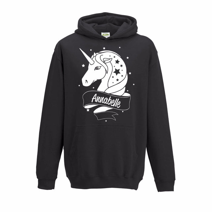Childrens Personalised Unicorn name White Glitter Hoodie birthday gift present