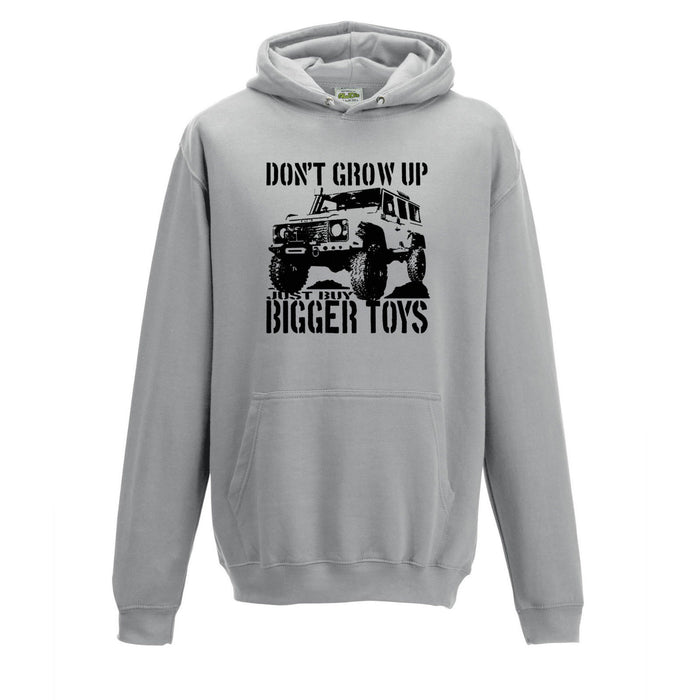 "Don't grow up, buy Bigger toys" Land Rover Hoodie Unisex S to 2XL