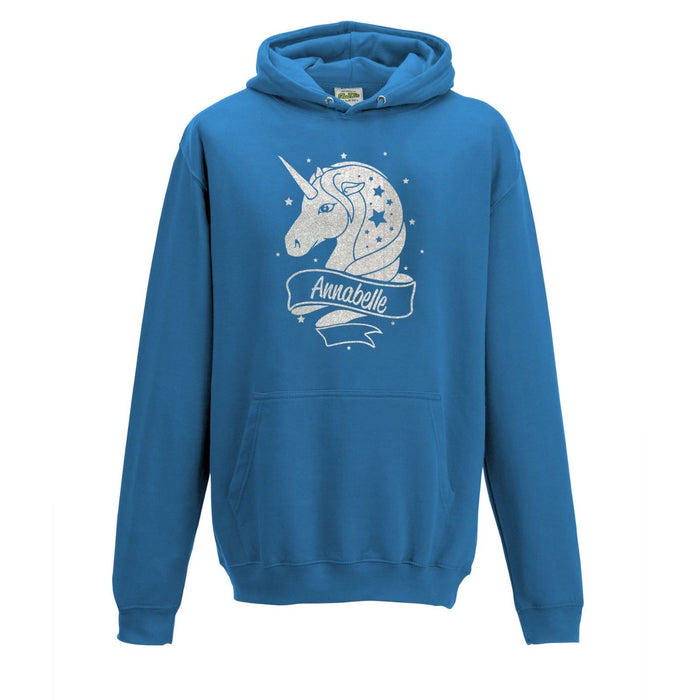 Adults Personalised Unicorn Name White Glitter Birthday Gift Present  Hoodie