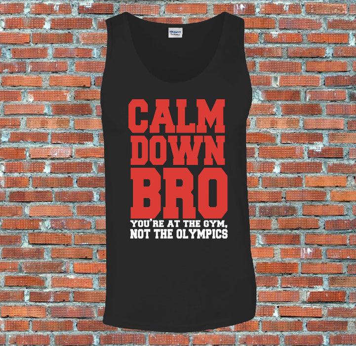 Calm Down Bro Mens Workout Gym Exercise Black Printed Tank Top Vest S-2XL