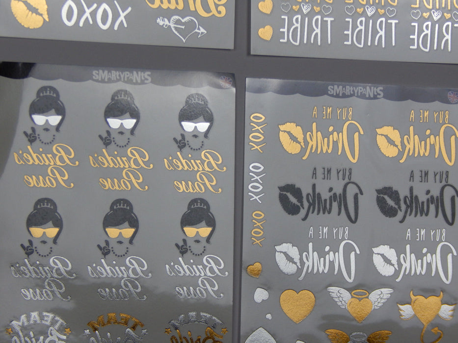 Hen Party Premium Gold / Silver Foil Temporary Tattoo bumper value pack