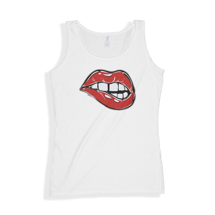 Sexy Red Lips Vest Top - T-Shirt Womens