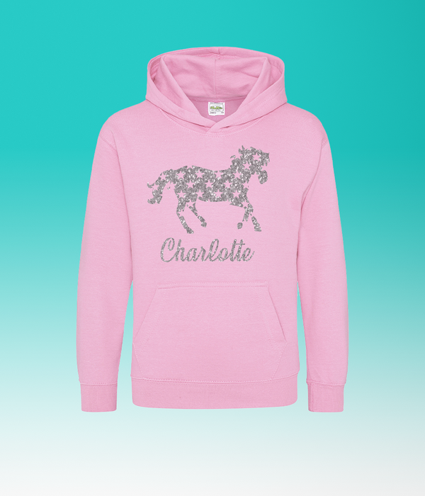 Personalised Horse Silver Glitter Hoodie