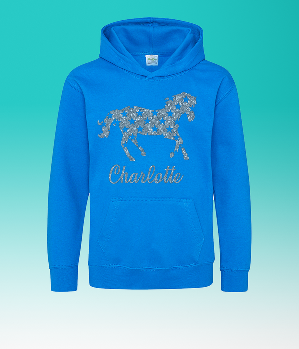 Personalised Horse Silver Glitter Hoodie