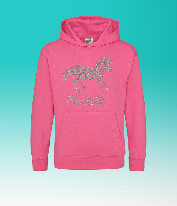 Personalised Horse Silver Glitter Hoodie