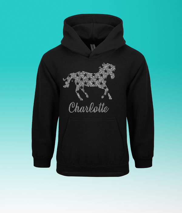 Personalised Horse Silver Glitter Hoodie