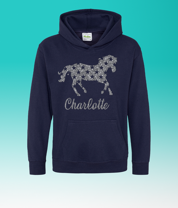 Personalised Horse Silver Glitter Hoodie
