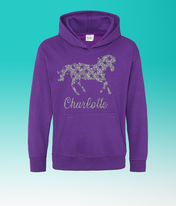 Personalised Horse Silver Glitter Hoodie