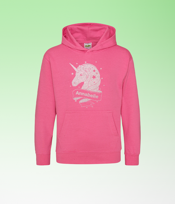 Personalised Unicorn White Glitter Hoodie