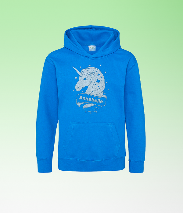 Personalised Unicorn White Glitter Hoodie