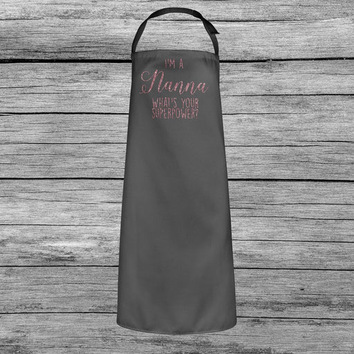 I'm a Nanna, What's Your Superpower? Mothers Day Apron Dusky Pink Glitter Gift