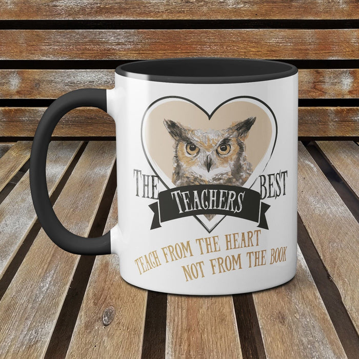 The Best Teachers, Teach from the Heart not the Book Funny Ceramic Mug Owl BEIGE