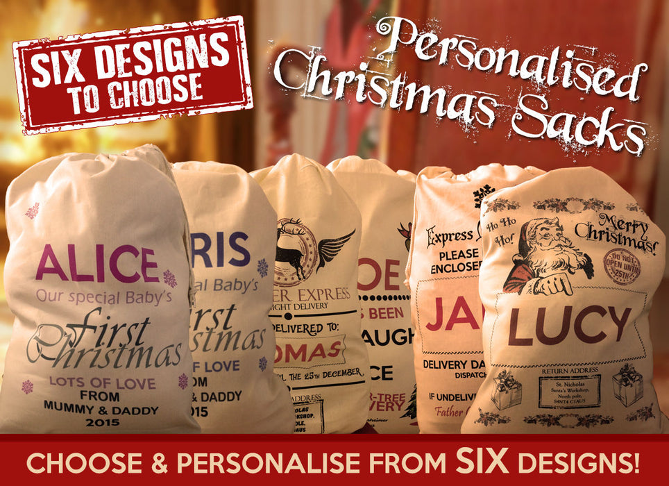 Choose Your Design Large Personalised Cotton Santa Christmas Present Sacks Sack
