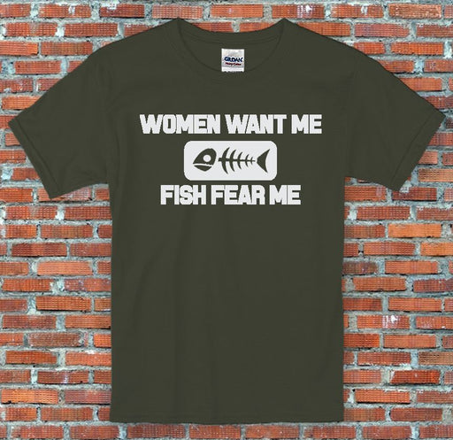 "Women Want Me Fish Fear Me?",Fishing,Funny, Cool, Classic,Banter T-Shirt S-2XL