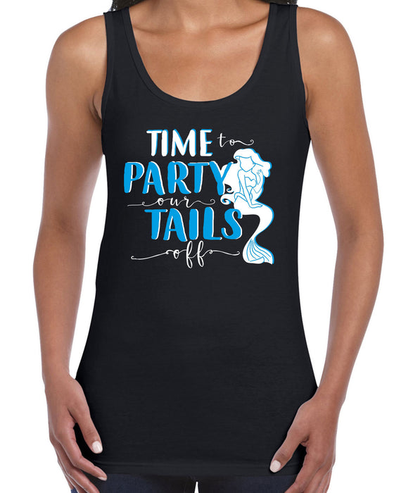 Time to party our tails off Mermaid Bride Squad Cute Slogan Black Vest T-shirt