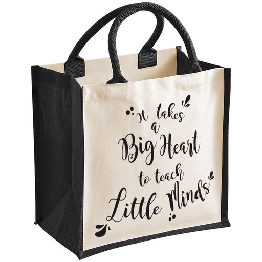 "It takes a big heart to teach little minds" Teacher Gift Premium Jute Bag