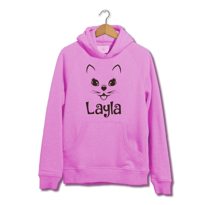 Personalised Kitty Face Hoodie - Customised Personal - Girls Cute Adorable Women