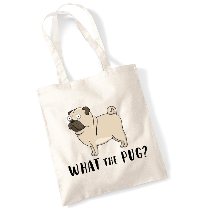 " What The Pug? " Funny Dog Illustration Slogan Tote Bag