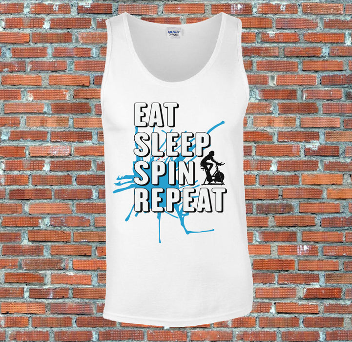 Eat Sleep Spin Repeat Men and Womens Workout Gym Exercise Tank Top Vest S-2XL