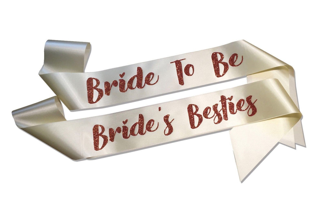 Premium Team Bride's Besties Married Engagement Party Sash Hen Do Copper Glitter